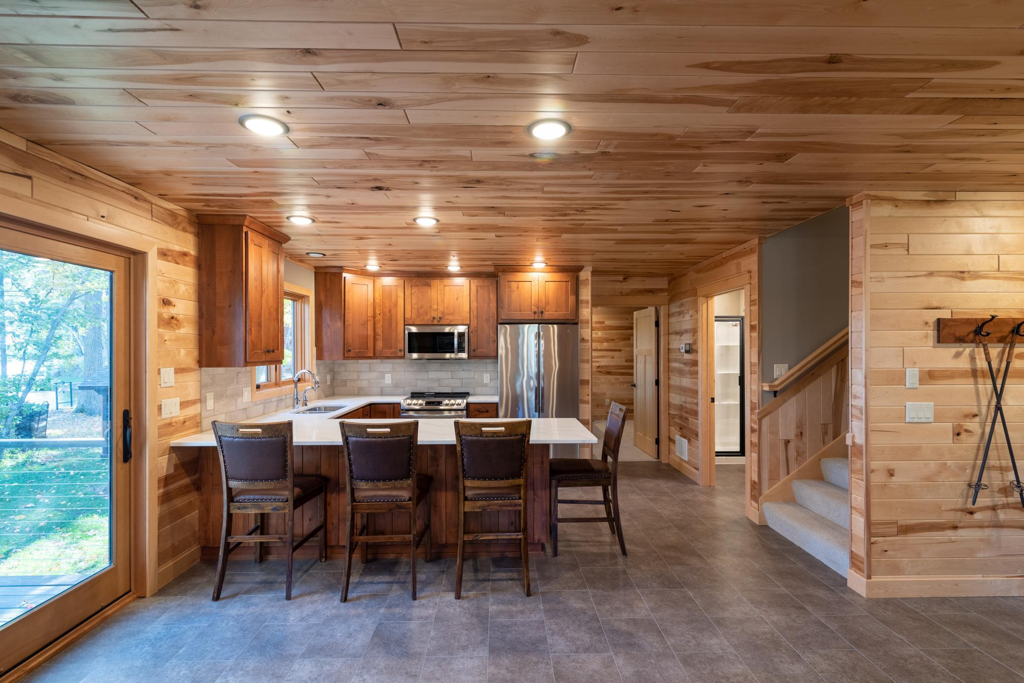 Pine tongue and groove walls and ceilings in guest house