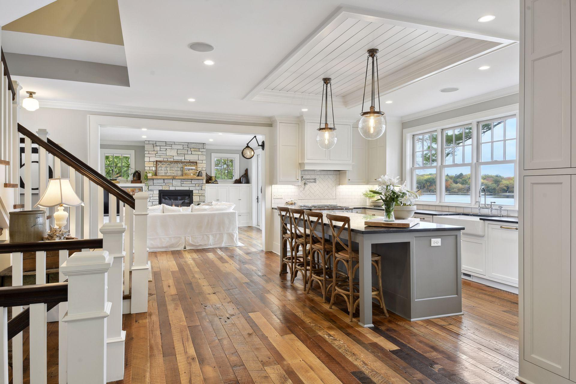 Huge center island boasts & tons of cabinetry boasts soapstone counterssoapstone counter