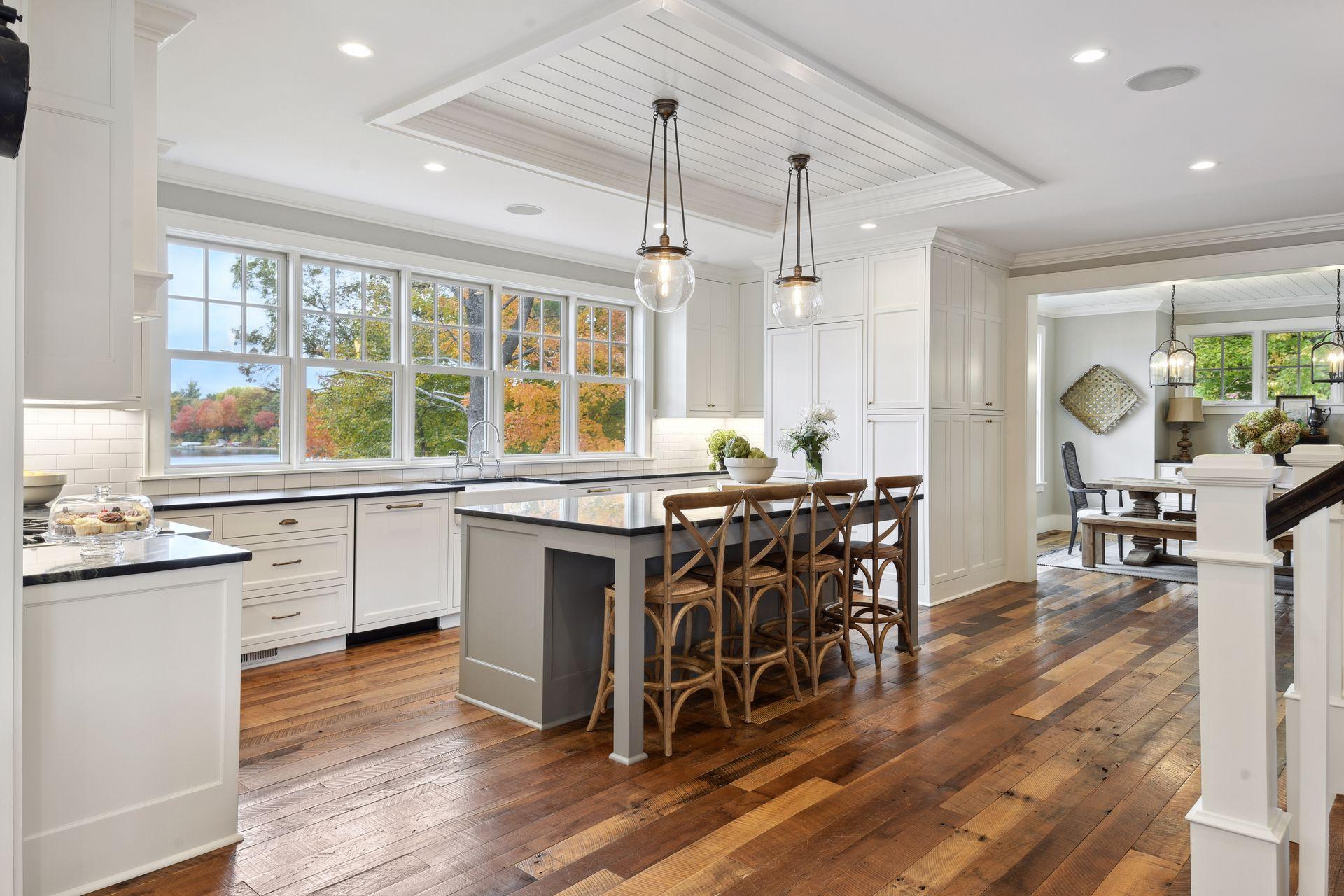 Wonderfully massive bank of windows enhance state of art kitchen