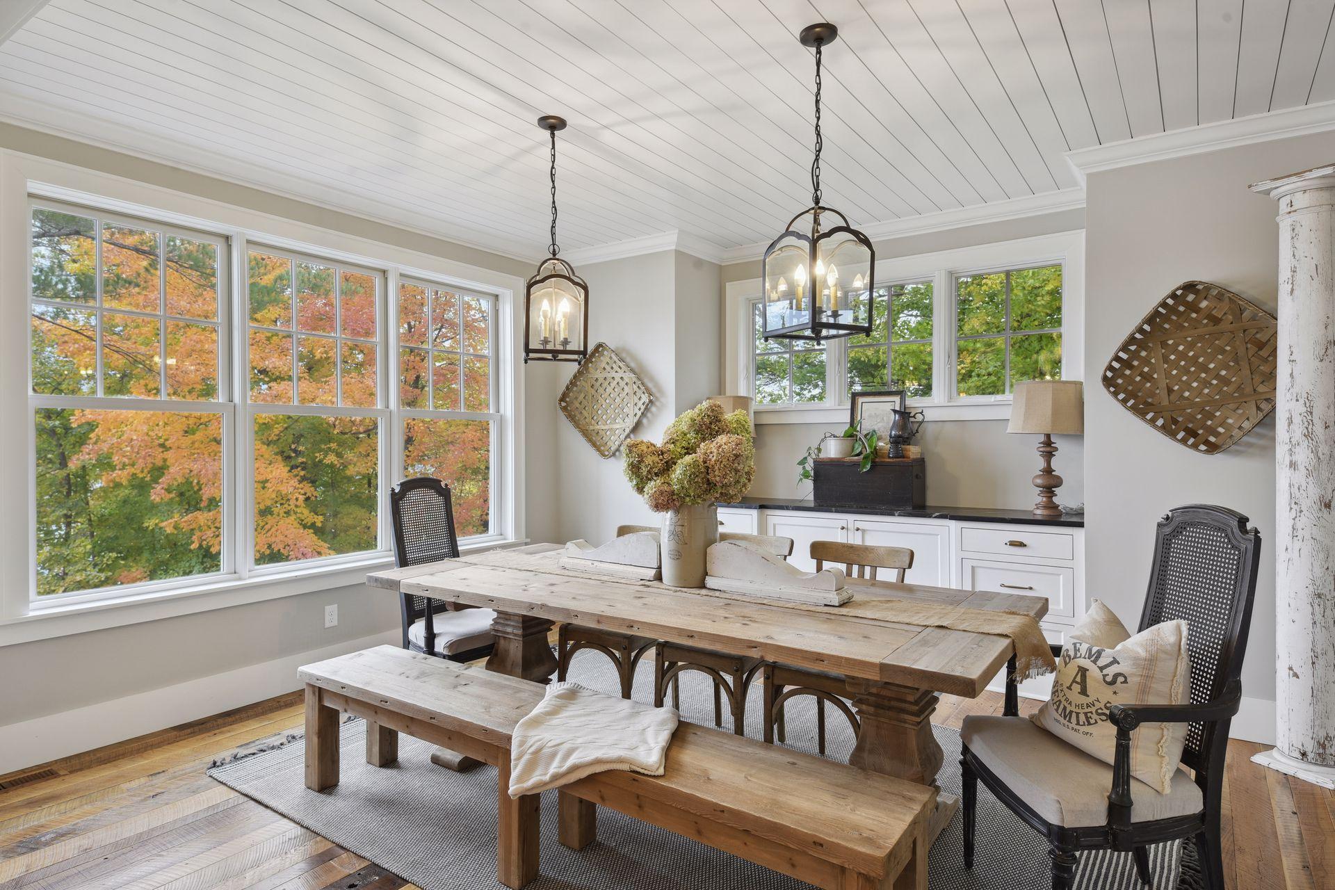 Kitchen opens to dining room with built-ins