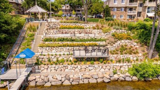 Both lakeside entertainment areas and gazebo