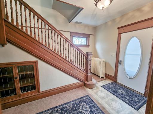 Original stain glass window and built-ins