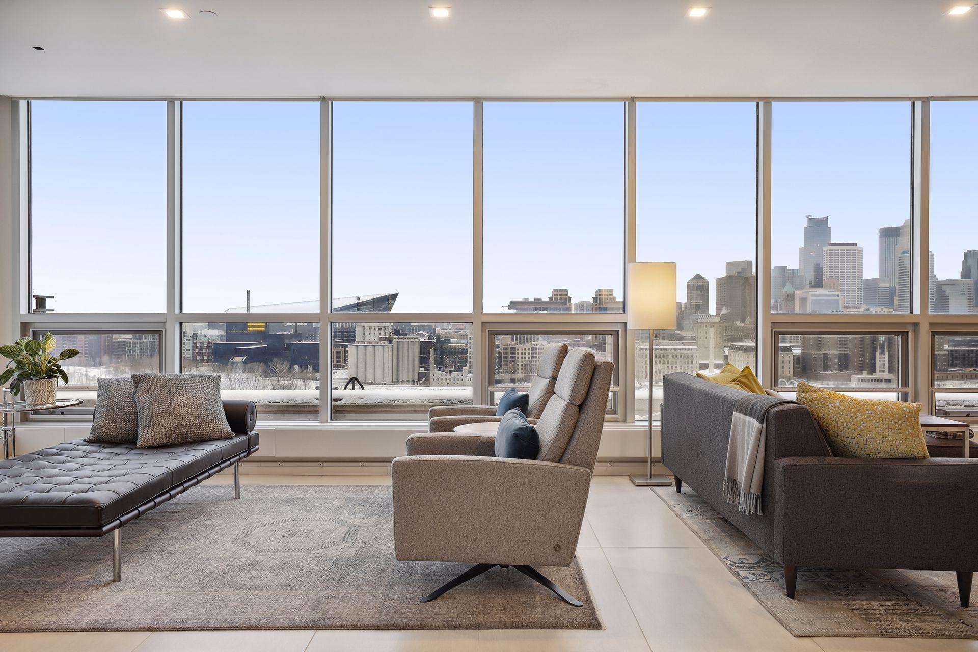 Main level lounge area seating arrangements take full advantage of the views.