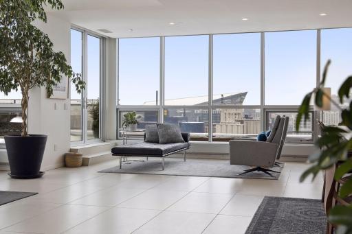 French doors lead to the outdoor terrace. Panoramic views of every iconic building and landmark.