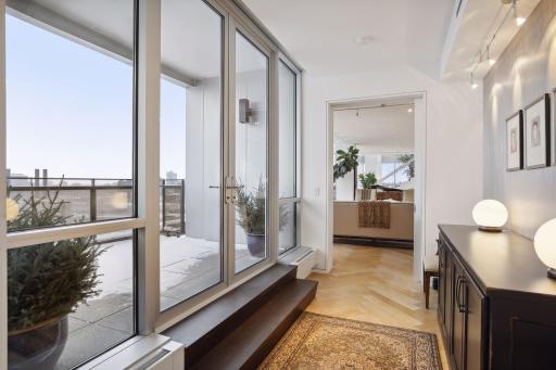 The main level bedroom features its own terrace. This home enjoys four outdoor terraces.