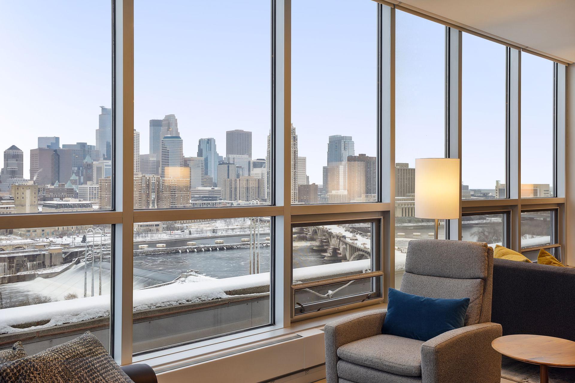 Enjoy the seasonal changes along the riverfront, frequent eagle sightings, and the twinkling city skyline.