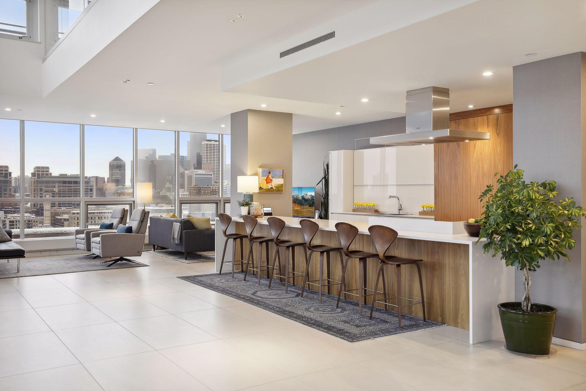 Custom designer kitchen with plenty of counter top seating.