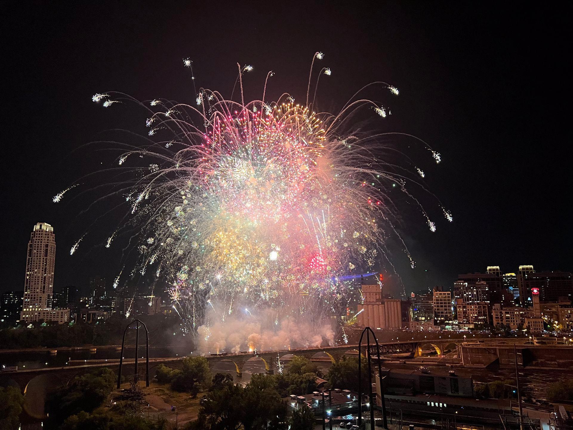 Views of seasonal fireworks from the #1703 terrace.