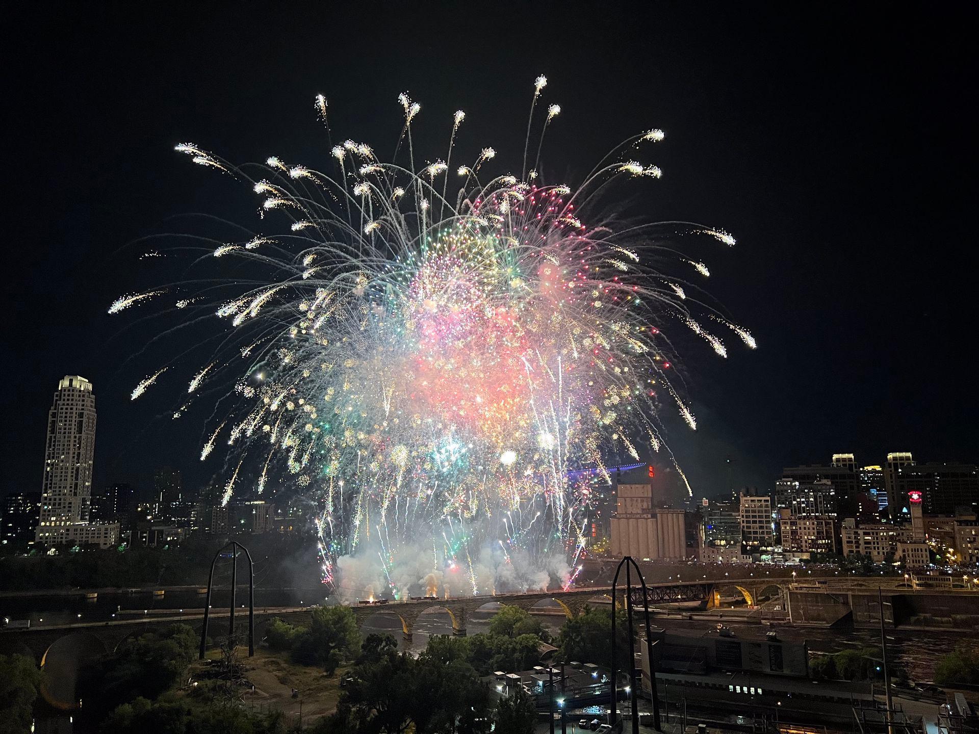 View of seasonal fireworks from the #1703 terrace.