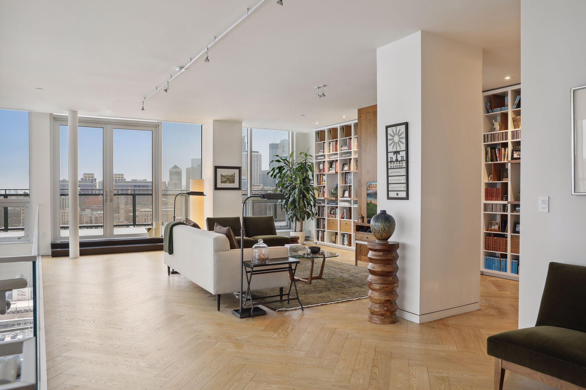 Upper level library and den.