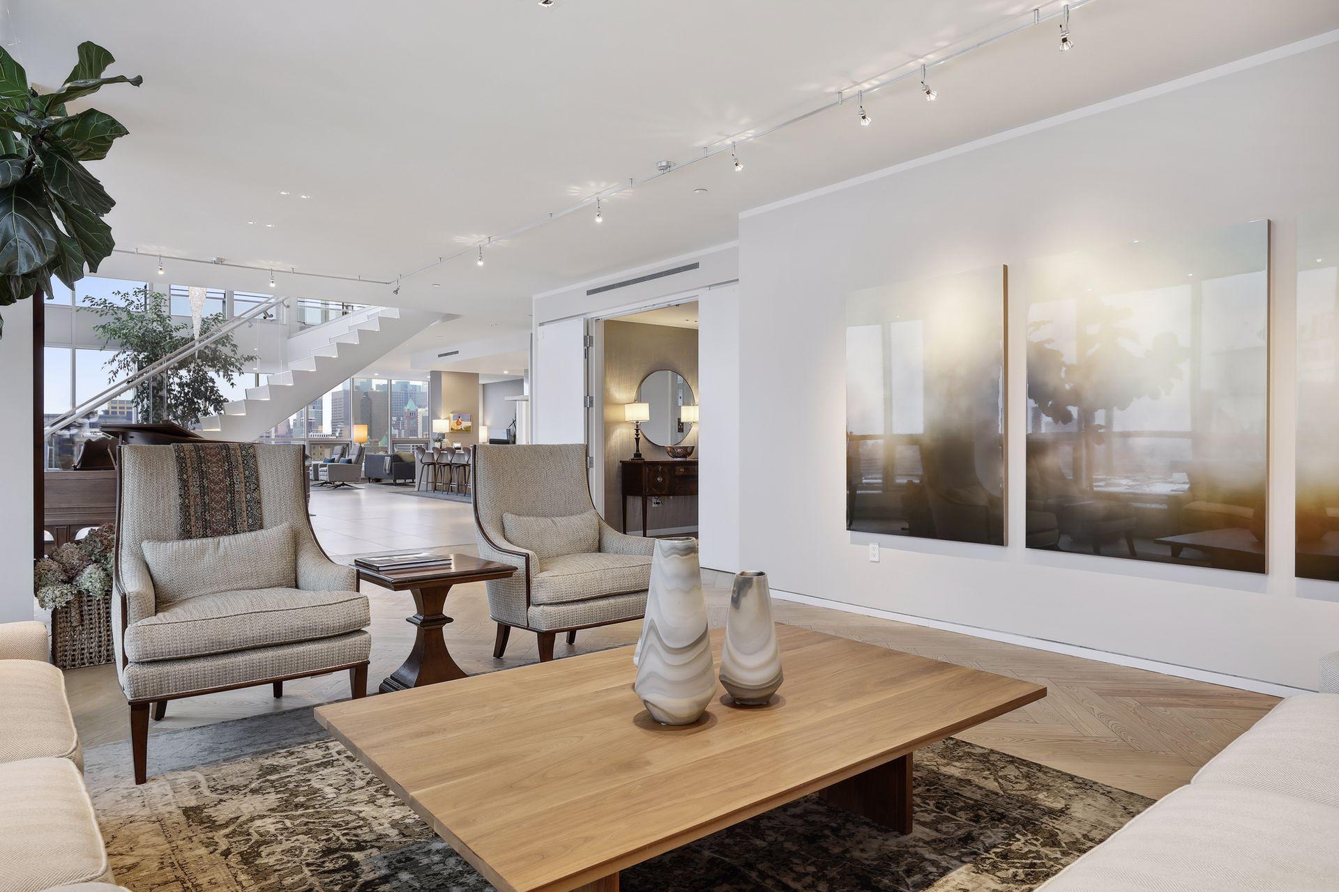 Fantastic gallery walls provide plenty of space throughout the home for art collections to be displayed.