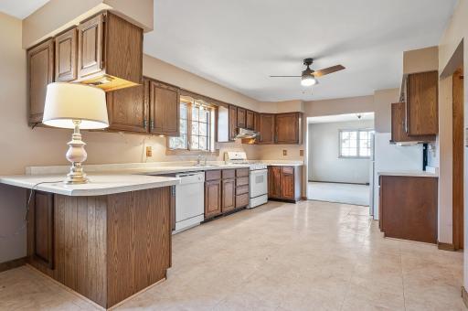 Large kitchen of house #1 with abundant storage.