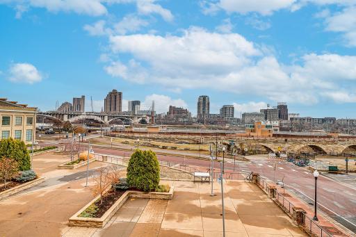 Views from the back of the condo. Shared public patio space below.