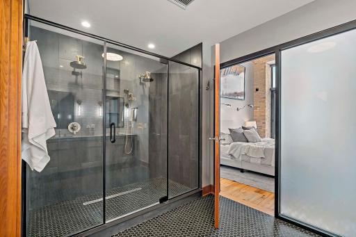 Beautifully updated primary bedroom, with large shower.