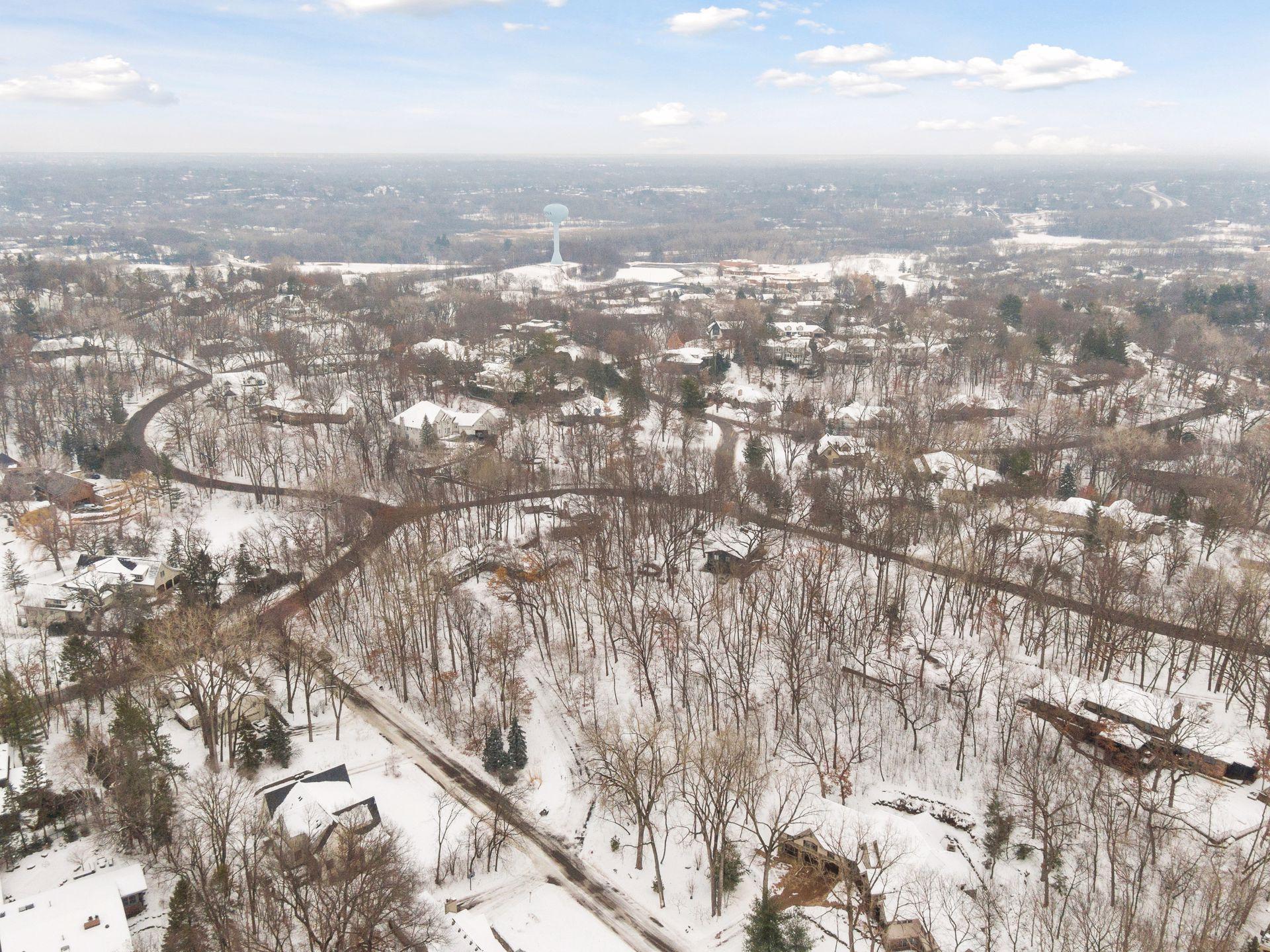Water tower is located next to Creek Valley Elementary and Edina High School is to the right.