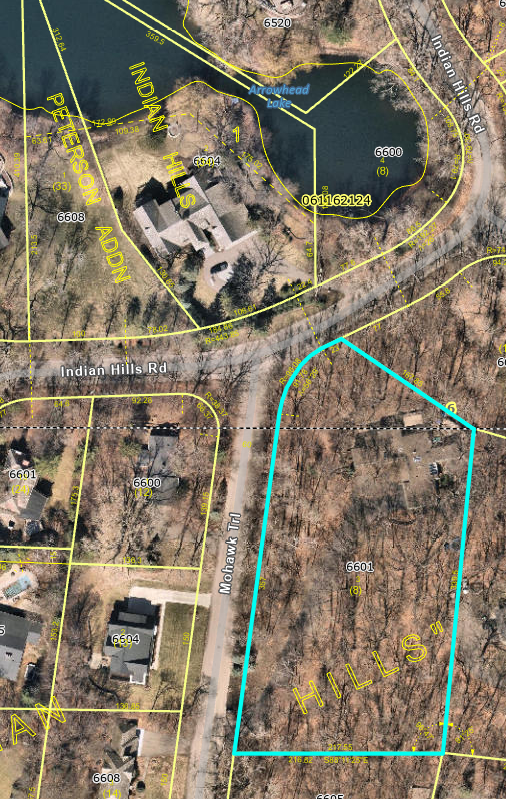 Welcome to 6603 Mohawk Trail, Edina! A large lot to be subdivided with original home to remain. Opportunity to build in Indian Hills! Overview... Highlighted area shows whole lot which will be divided. Lot area is the lower half.