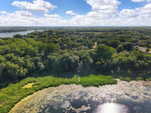 Aerial view of the dock on Saunders Lake.