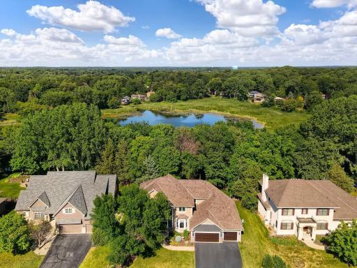 Aerial view of the home showing its proximity to Saunders Lake.