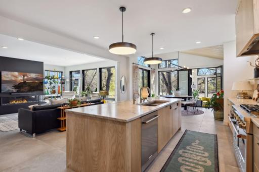 The 9.5-foot island is topped with honed granite.
