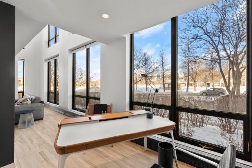 Main level home office with custom built-ins at 301 Kenwood, The Townhouse