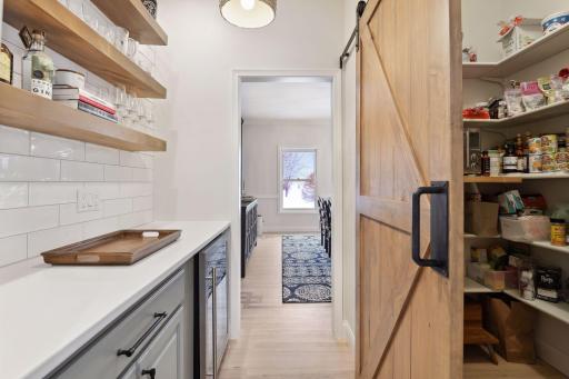 Butlers Pantry with Beverage Fridge connecting Kitchen & Dining Room