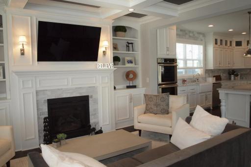 Livingroom Firpelace with Coffered Ceiling