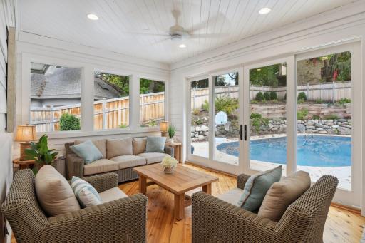 Den - walks out to pool