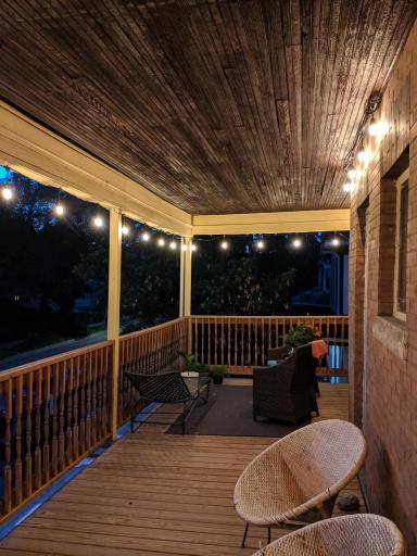 Front and back porches feature café lighting (also acts as pleasant security lighting) that are all on dawn/dusk sensors.
