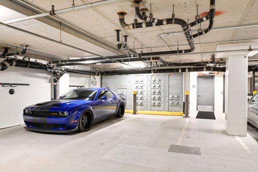 Two Private parking stalls side by side right off the elevator for convenient access