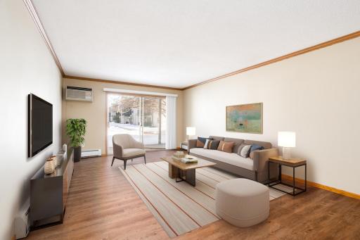 Living area with virtual staging in order to picture the amount of furniture and sizing.