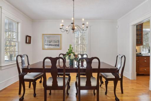 Period specific chandelier brings a sense of history to this lovely room.