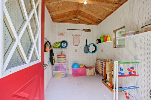 Interior view of yard game shed; has electricity!