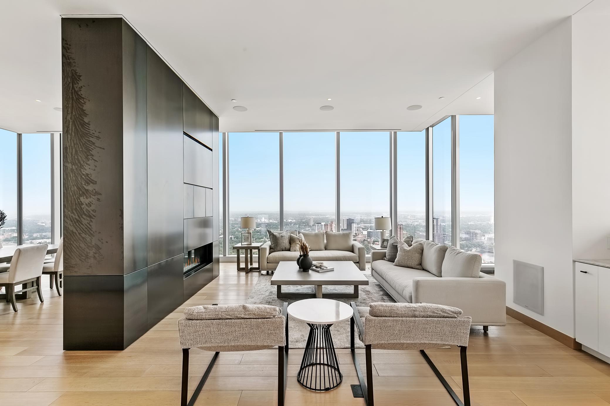 Striking, modern home with high ceilings, rich natural light.