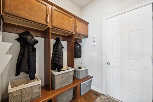 Built-in bench and storage in the mudroom