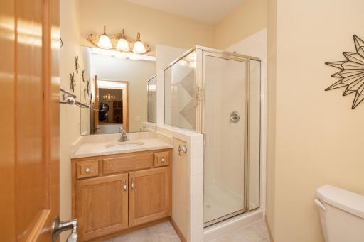 3/4 bath located adjacent to the entry and bedroom 2 - main level