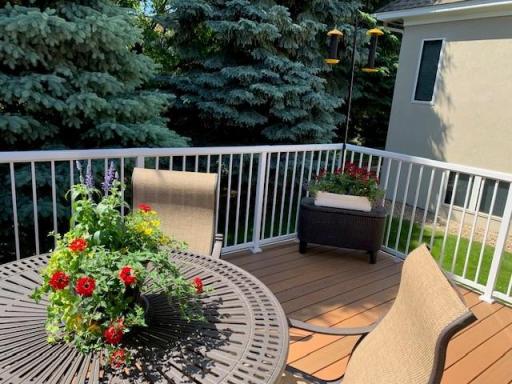 Seller's photo of the lush backyard and deck