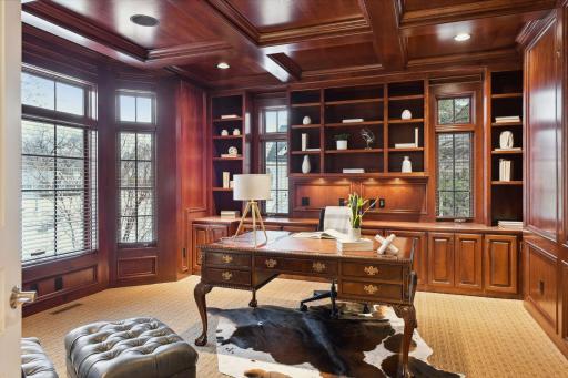 Classic home office is separate from the other main floor living spaces