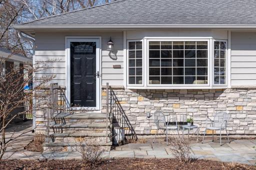 Blue slate patio and stairs.