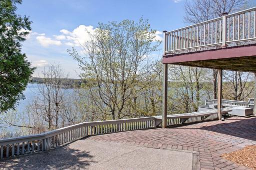 Lower level patio and the tram to the lake shore and dock area