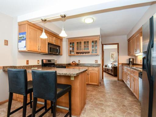 Large kitchen with lots of cupboard space. Kitchen was just professionally painted!