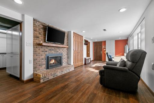 second brick gas fireplace offers warmth & ambience