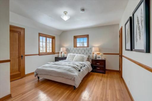 Four great size bedrooms are located on the upper level that lead to an enormous hallway with two hall closets, built-in speakers & laundry chute.