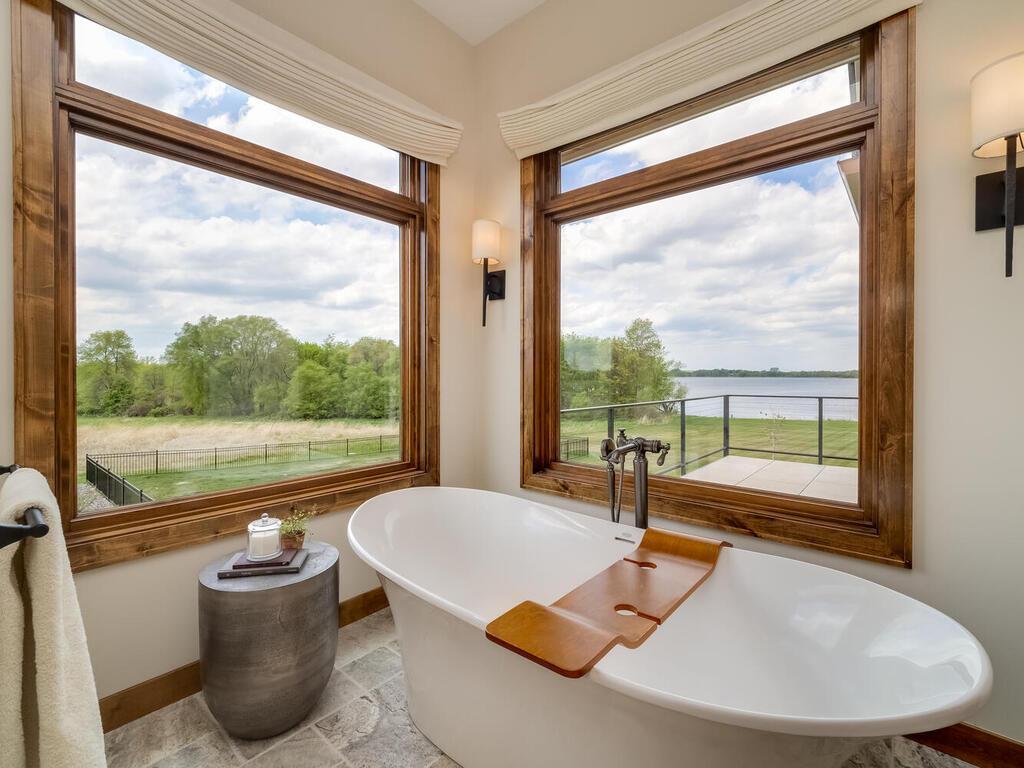 Stand alone tub to relax after a hard days work.