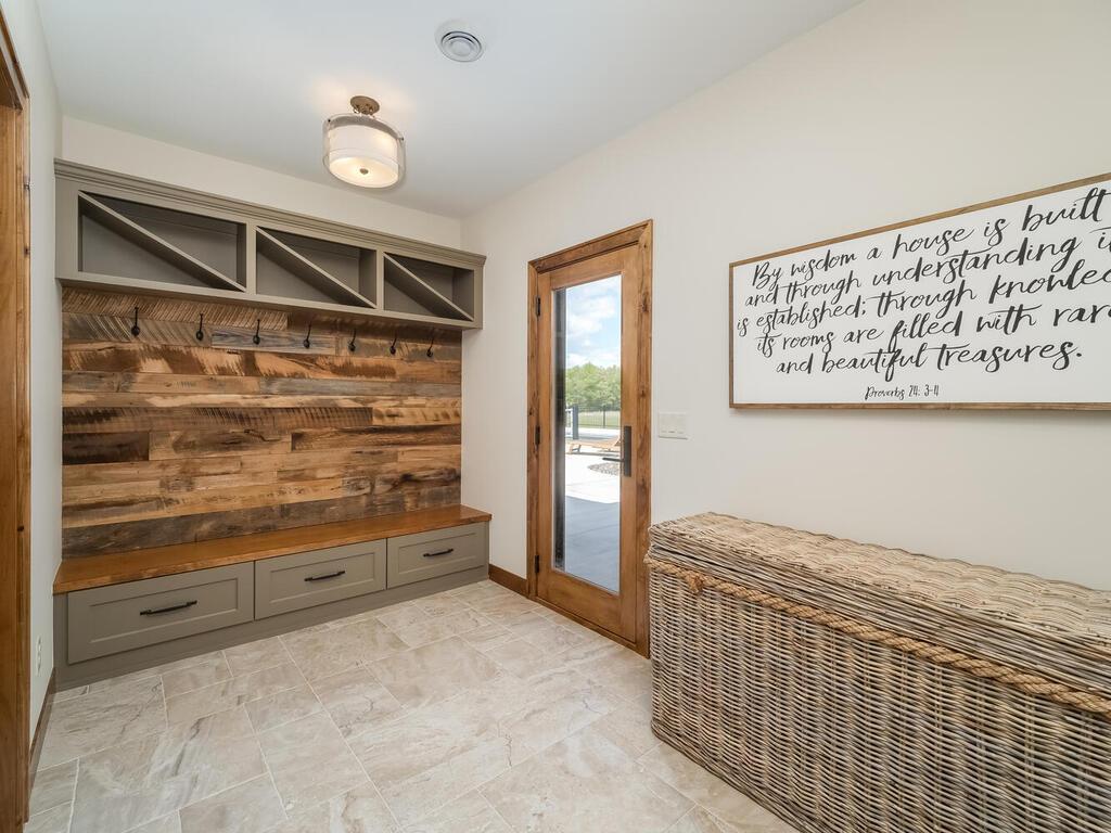 Pool access with build in storage/boot bench.