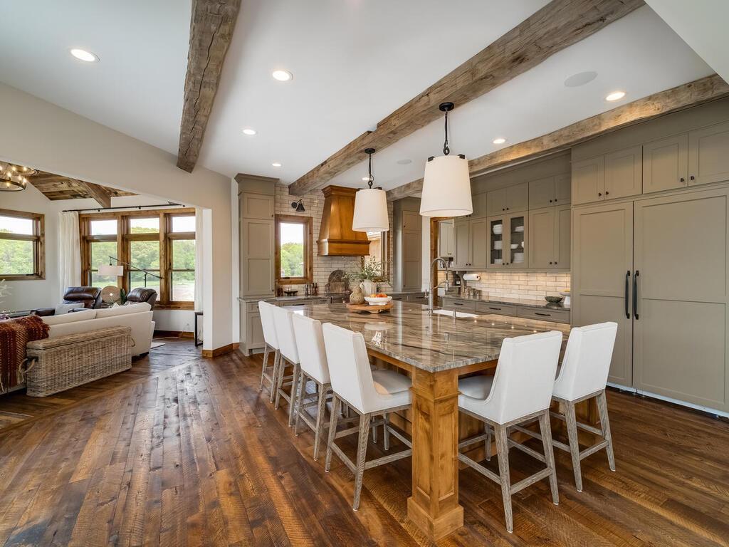 Seamless granite top center island.