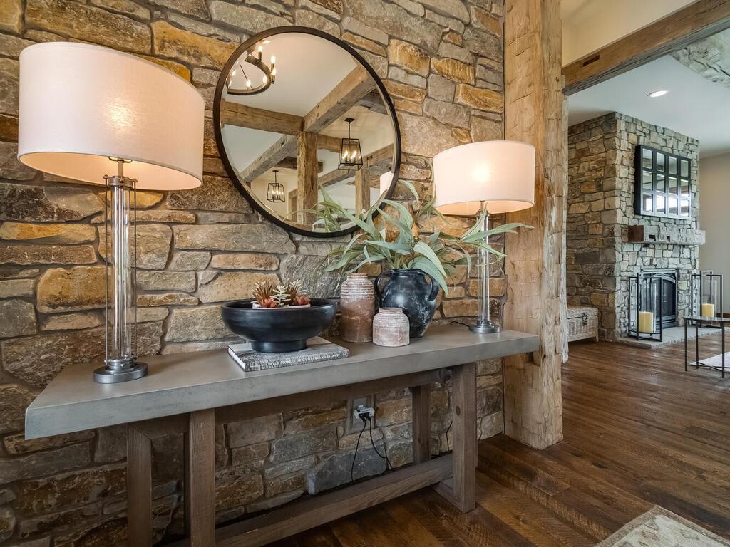 Beautiful stone wall accents throughout.