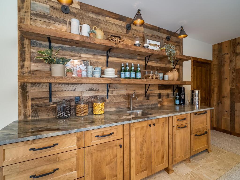 Knotty alder cabinetry.