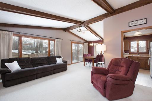 Vaulted ceilings and beams add charm and character to the living areas.