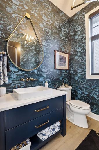 Custom wallpaper in 1/2 bath on main level