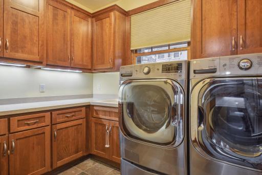 Laundry Room with Large Washer/Dryer and lots of Storage